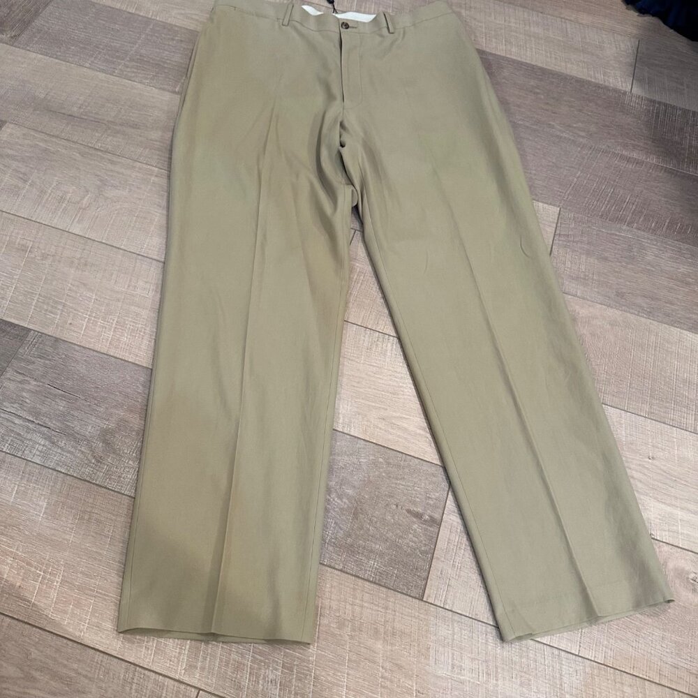 NAUTICA MENS TAN KHAKI SILK COTTON PANTS 38 X 32 NEW